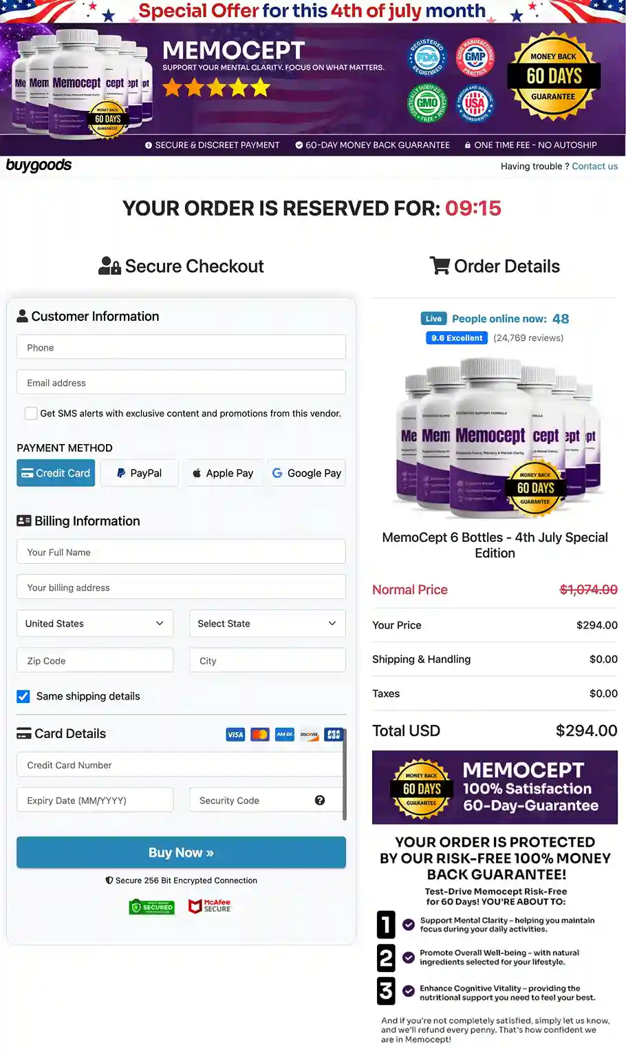 Memocept Secure Payment Checkout